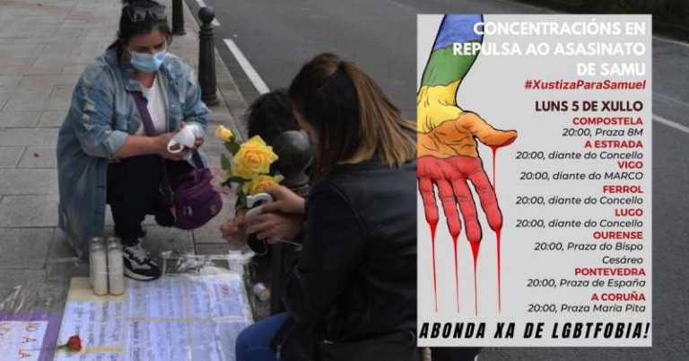 Detenidas 13 personas por el asesinato homófobo de A Coruña. Concentraciones hoy lunes a las 20h buscando #XustizaParaSamuel
