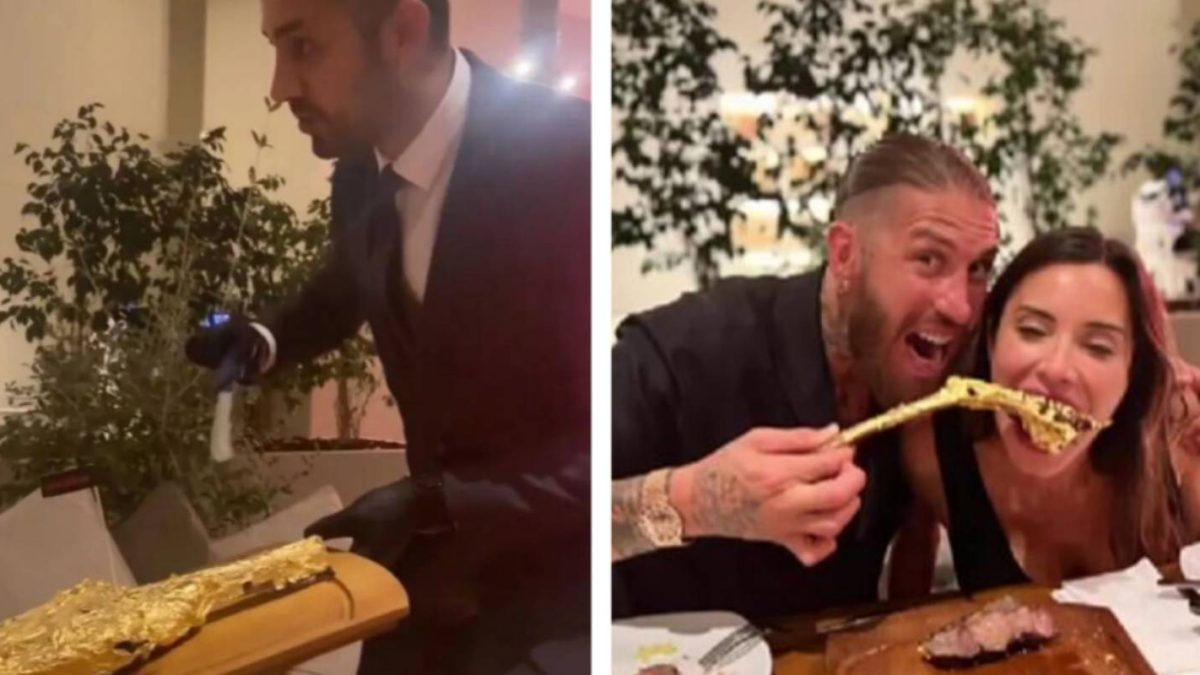 Críticas a Sergio Ramos y Pilar Rubio Sergio, que fardan comiendo un chuletón bañado en oro: ¿»Habéis visto porque hay que subirle los impuestos a los ricos?»