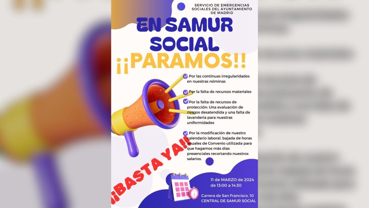Samur Social en lucha: convocatoria a huelga y concentración por la defensa de derechos laborales básicos