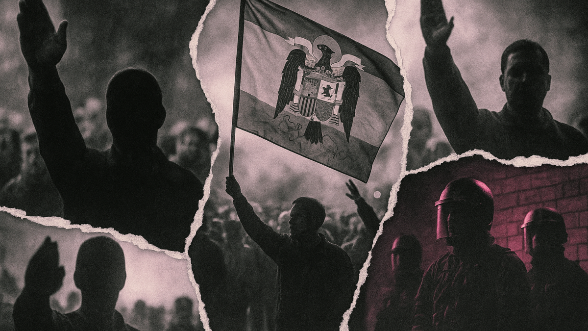 Banderas franquistas contra la dictadura de Sánchez