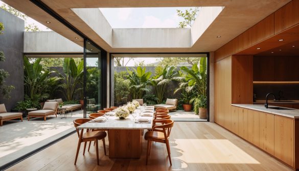luxurious dining room with garden view
